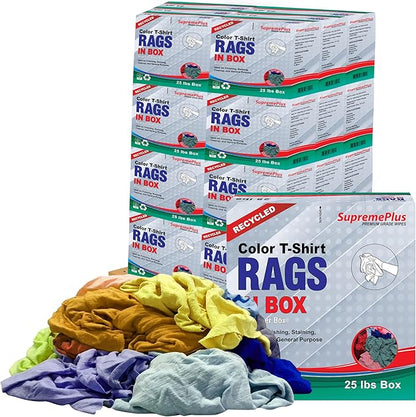 Recycled Color Knit Rags – Shop Bulk Cotton Rag for Wiping Cleaning Dusting Staining Painting Polishing Finishing, Low Lint Absorbent Cloth (600 lbs. Pallet 24x25 lbs. Compressed Box)
