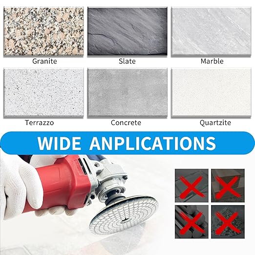 Diamond Polishing Pads 4 Inch Set Tile Wet Dry Polishing Pads Kit Including 50-3000 Grit with 5/8-11 Aluminum Backing Padfor Drill Grinder Polisher,Granite Stone Concrete Marble Polishing（11 PCS）