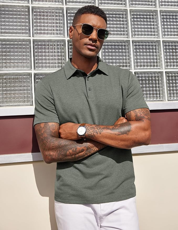 COOFANDY Mens Polo Shirts Short Sleeve Casual Summer Polo Tee Classic Collared Golf Stylish Tops