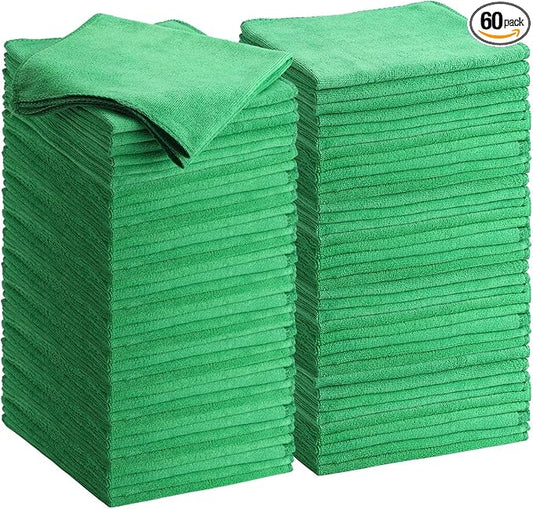 Nuenen 60 Pcs Microfiber Cleaning Cloths for Cars 16 x 16 Inch Ultra Absorbent Car Towels Drying Reusable Cleaning Supplies House Kitchen Window Microfiber Towel (Green)