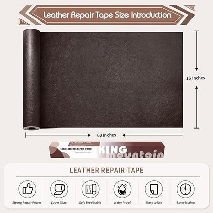 KING MOUNTAIN Leather Repair Patch,16 x 60 Inches self Adhesive Leather Repair Tape for Damaged Leather Furniture, Sofa Seating,Car Seats, Leather Goods（Chocolate Brown）