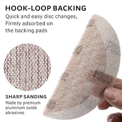 320GRIT 50pcs 5-Inch Mesh Abrasive Sanding Discs Hook & Loop Sandpaper, Dust Free Anti-Blocking Net Sandpaper Sheets for Auto Body, Wood, Drywall, Metal