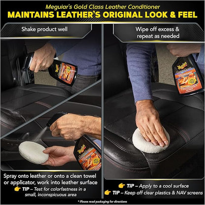 Meguiar's Leather Care Kit - Premium Car Cleaner and Conditioner – The Perfect Interior Care for Automotive Seats, Leather Cleaner for Car Interior, 2 Bottles, 16 fl oz each