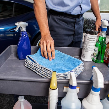 Detail Microfiber Car Towels Bulk (16"x 24") | 400 GSM | 80/20 Blend | Tagless | Soft Satin Piped Edges | All-Purpose Auto Detailing - Wax, Buff, Polish, Wash, Dry | Case of 108 (Blue)