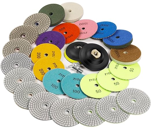 ZYZLE Diamond Polishing/Sanding Pads Wet/Dry 50-10000 Grit for Marble, Countertop, Quartz, Tile, Granite, Concrete, Stone - for Drill Grinder Polishers (5 INCH)