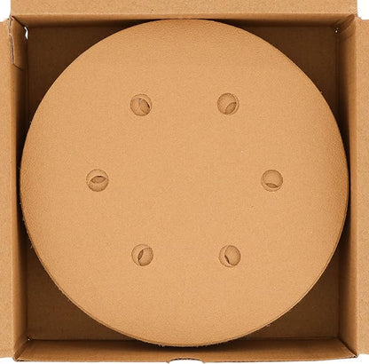 Dura-Gold Premium 100 Grit 6" Gold Sandpaper Discs, 6 Hole Pattern Dustless, Box of 50 - Hook & Loop Backing for DA Sander, Finishing Coarse Sanding Abrasive Automotive Paint, Woodworking Wood, Metal