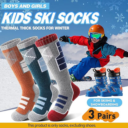 Anlisim Kids Merino Wool Ski Socks 3 Pairs Girls Boys Thermal Winter Warm Thick Breathable Socks for Skiing Snowboarding