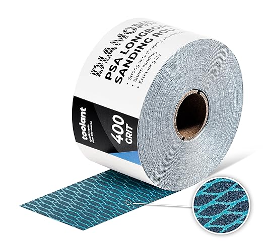 toolant Diamond Shape 400 Grit Sandpaper Roll, 2-3/4" Wide 10 Yard Longboard Self Adhesive PSA Stickyback Sand Paper for Woodworking, Metal, Plastic, Automotive, Sanding Blocks