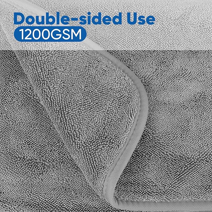 HOMEXCEL Car Drying Towel (36"x 24"), 1200GSM Ultra Absorbent Car Cleaning Cloth, Streak-Free Microfiber Drying Towel, Great for Cars, Trucks, SUVs, RVs, Motorcycles Grey