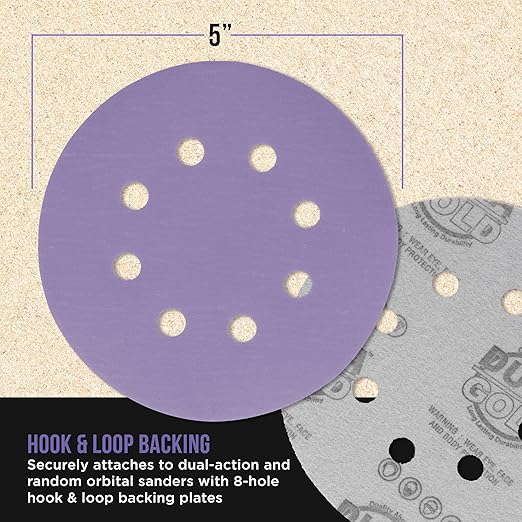 Dura-Gold Premium 2000 Grit 5" Purple Film Ceramic Sanding Discs, 8-Hole Pattern, Box of 50 - Dustless Hook & Loop Backing Sandpaper for DA & Random Orbital Sanders - Detail Color Sand Auto Paint Wood