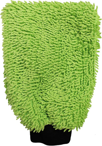 Detailer's Preference Reversible Microfiber Wash and Scour Mitt, Dual-Sided Chenille & Cross-Weave for Car Detailing, Bug Removal, Interior Dusting, Large 8"x10", Lime Green
