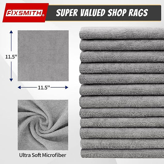 FIXSMITH Shop Towels, Pack of 200, Grey Microfiber Cleaning Cloth Bulk, Microfiber Towels for Cars, All-Purpose Absorbent Cleaning Rags, Dust Cloth for Automotive, Mechanic, Garage, 11.5 x 11.5 inch