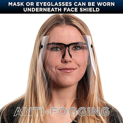TCP Global Salon World Safety Face Shields with Black Glasses Frames (Pack of 25) - Ultra Clear Protective Full Face Shields to Protect Eyes, Nose, Mouth - Anti-Fog PET Plastic, Goggles