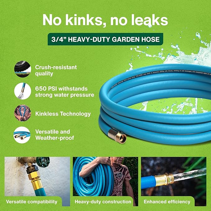 Aeromixer THE HOSE - 3/4 Inch Garden Hose 10 Feet, Kinkless Commercial Short Garden Hoses, Heavy Duty Industrial Water Hoses for Outdoors, 650 PSI High-Pressure Watering Tool for Farming and Gardening