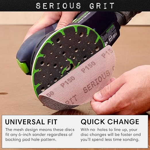 Serious Grit - 6-Inch 320 Grit Ceramic Mesh Sanding Discs - Hook & Loop Dust-Free Net Abrasive for Wood, Drywall, Paint, Auto Body - Long Life Ceramic Grain - Universal Fit 125mm Sandpaper - 50 Pack