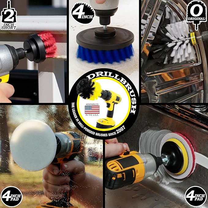 Nylon Drill Brush Attachments for Cleaning Car Accessories, Carpet, Truck Interior, Fabric, Wheel, Rim, Glass, Bath, Tub, Shower, Tile, Grout, Boat Hull, Seats - Drill Brush for Car Detailing Supplies