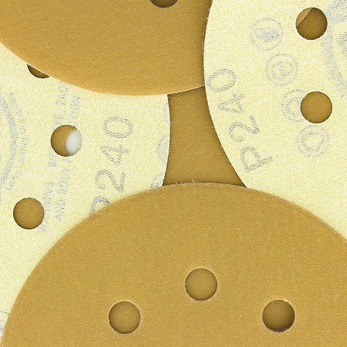 Dura-Gold Premium 240 Grit 5" Sandpaper Discs, 8 Hole Pattern Dustless, 50 Discs - Hook & Loop Backing for Orbital DA Sander, Detailing Finishing Color Sanding Automotive Paint Woodworking