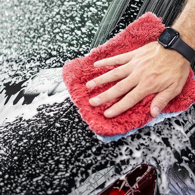 Autofiber Flat Out Microfiber Car Wash Pad - Pack of 4, Blue/Red (9 inch x 8 inch)