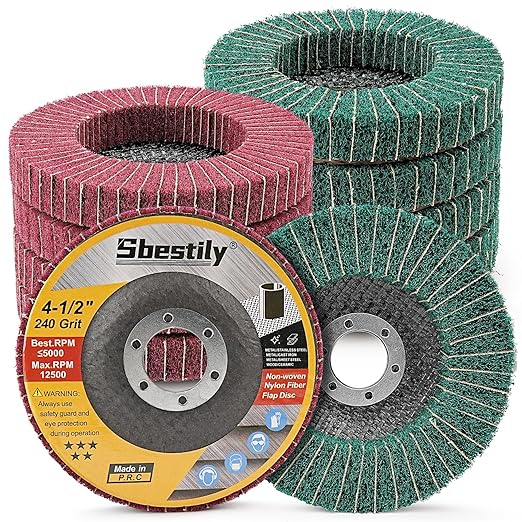 Sbestily 10Pcs 120 & 240 Grit Scour Flap Disc 4 1/2 Inch Coarse Polishing Grinding Wheel for Metal Stainless Steel Angle Grinder Scouring Pads Scuff Sanding Discs Paint Rust Remover