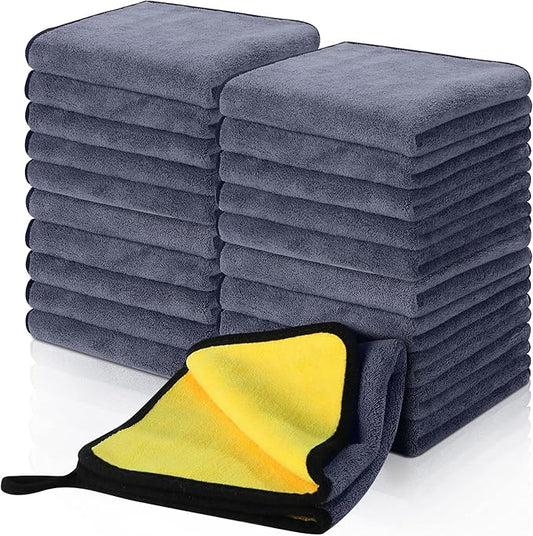 Nuenen 20 Pcs Microfiber Cleaning Towels for Cars 800 GSM Thick Plush Microfiber Cleaning Cloth Dusting Cloth Auto Detailing Absorbent Towels for Car Kitchen Window, 15.75 Inch(Grey and Yellow)