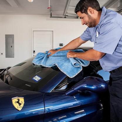Detail Microfiber Car Towels Bulk (24"x 36") | 400 GSM | 80/20 Blend | Tagless | Soft Satin Piped Edges | All-Purpose Auto Detailing - Wax, Buff, Polish, Wash, Dry | Case of 64 (Blue)