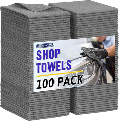 HOMERHYME Microfiber Cleaning Cloth, 100 Pack Cleaning Rags Microfiber Towel Bulk Absorbent Lint-Free WashCloths, All-Purpose Towels for Cars, Shop, Automotive, Garage, Home Kitchen 11.5"*11.5", Grey