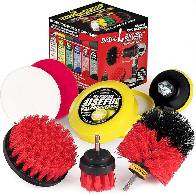 Heavy Duty Nylon Bristle Brush Cleaning Supplies with All Purpose Cleaner Paste, Lemon Lime Scented - Ideal for Deck, Patio, Home Siding, Outdoor Tile, Garage, Stainless Steel - Masonry Scrub Brush