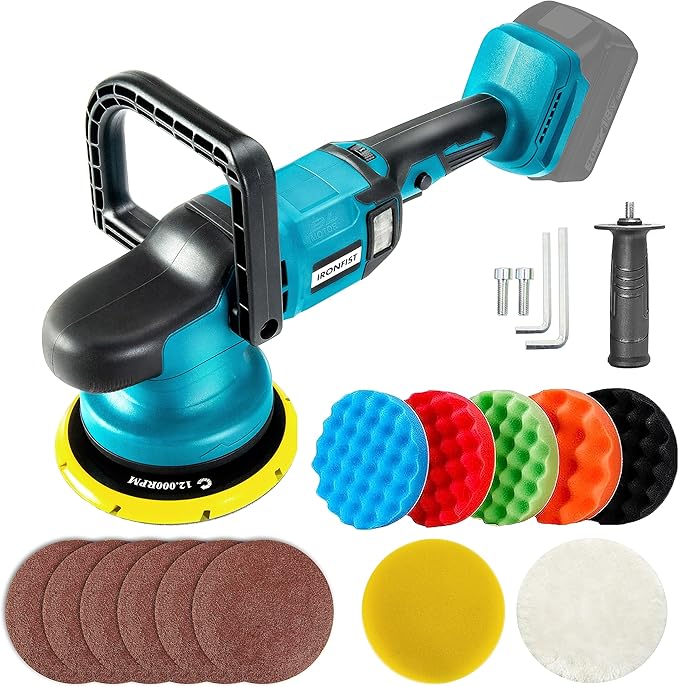 IRONFIST Cordless Car Polisher, 6inch Brushless Buffer Orbital Portable Polishing Waxer Machine with 6 speeds 750-6800RPM, Compatible with Makita 18V Batteries (Battery Not Included)