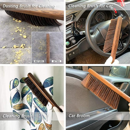 Hand Broom Cleaning Brushes-Soft Bristles Dusting Brush for Cleaning Car/Bed/Couch/Draft/Garden/Furniture/Clothes,Wooden Handle