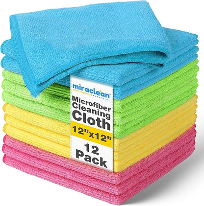 Microfiber Cleaning Cloth 12 Pack - 12 x 12 inches - Rags for Cleaning House Streak-Free Wipes for Screens, Dusting & Appliances - Premium Microfiber Cleaning Cloth