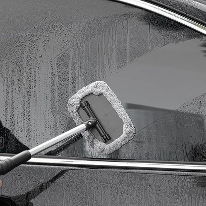 Polyte Pivoting Windshield Glass Cleaning Tool Extendable Aluminum Handle w/3 Premium Microfiber Covers