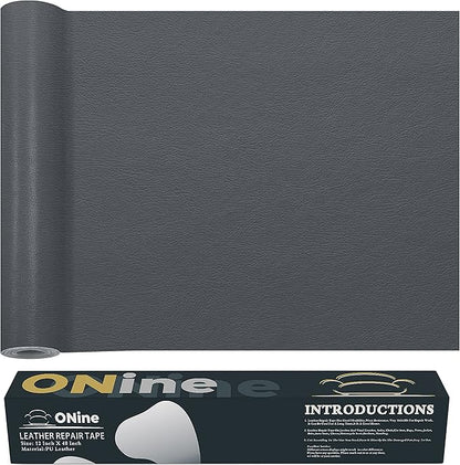 ONine Leather Repair Patch，Leather Repair Tape, 12 x 48 inches Leather Repair Patch for Furniture,Vinyl Repair Kit，Leather Couch Patch，for Sofas, Furniture, Car Seats, Office Chairs(Gray)