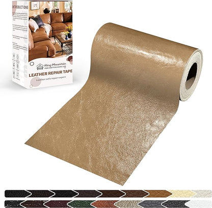 KING MOUNTAIN Leather Repair Patch,4 x 63 Inches self Adhesive Leather Repair Tape for Damaged Leather Furniture, Sofa Seating,Car Seats, Leather Goods（Khaki）