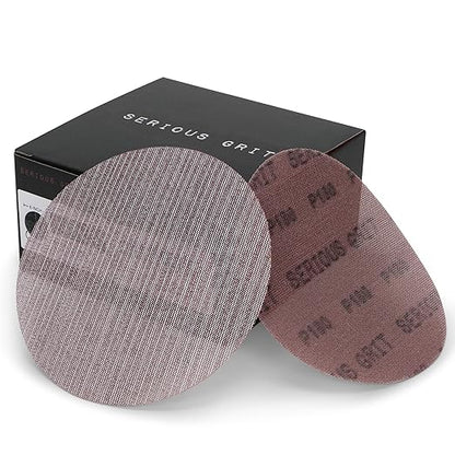 Serious Grit - 6-Inch 180 Grit Ceramic Mesh Sanding Discs - Hook & Loop Dust-Free Net Abrasive for Wood, Drywall, Paint, Auto Body - Long Life Ceramic Grain - Universal Fit 125mm Sandpaper - 50 Pack