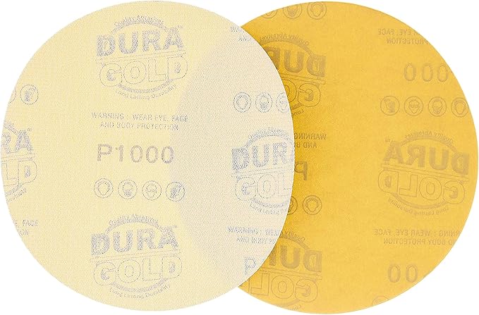 Dura-Gold Premium 1000 Grit 6" Gold Sandpaper Discs, No Hole Pattern Dustless, Box of 24, Hook & Loop Backing for DA Sander, Finishing Coarse Sanding Abrasive Automotive Paint, Woodworking Wood, Metal