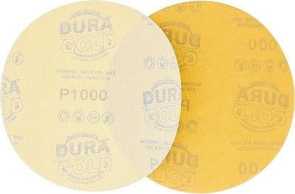 Dura-Gold Premium 1000 Grit 6" Gold Sandpaper Discs, No Hole Pattern Dustless, Box of 24, Hook & Loop Backing for DA Sander, Finishing Coarse Sanding Abrasive Automotive Paint, Woodworking Wood, Metal