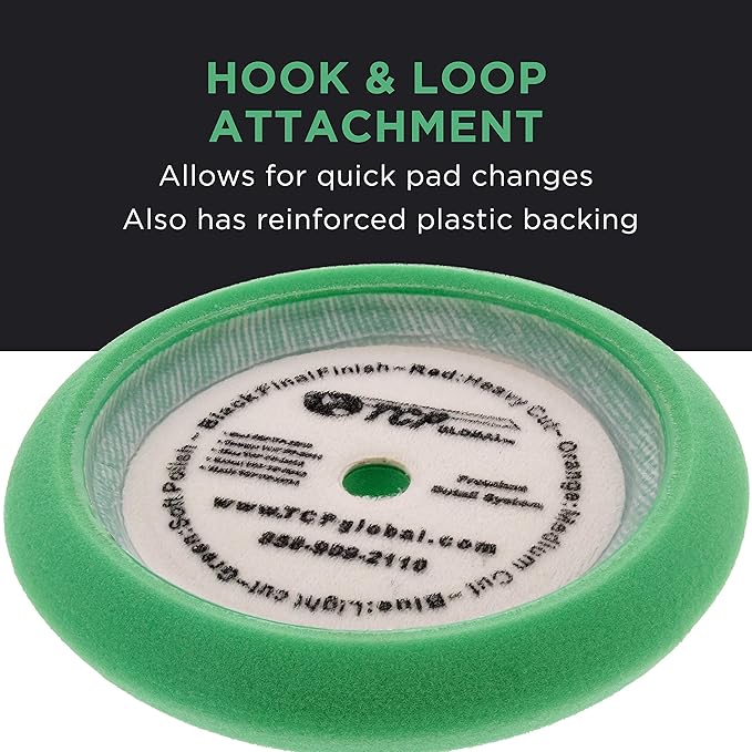 TCP Global 8" Green Foam Buffing Pad Final Cut Polish Hook and Loop Backing - Buffing Pad for Automotive, Marine, Truck, RV & Compound Cutting