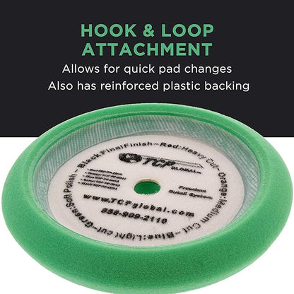 TCP Global 8" Green Foam Buffing Pad Final Cut Polish Hook and Loop Backing - Buffing Pad for Automotive, Marine, Truck, RV & Compound Cutting
