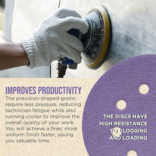 Dura-Gold Premium 5" Purple Film Ceramic Sanding Discs, 8-Hole Pattern, 50 Disc Variety Pack, Grits 60, 80, 120, 180, 220, 320, 400, 600, 800, 1000 - Hook & Loop Sandpaper, DA & Random Orbital Sander