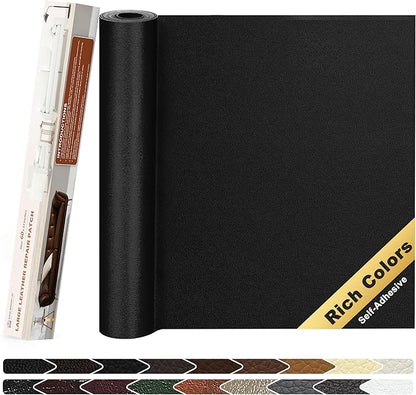 KING MOUNTAIN Leather Repair Patch,12 x 60 Inches self Adhesive Leather Repair Tape for Damaged Leather Furniture, Sofa Seating,Car Seats, Leather Goods（Fine Grained Black）