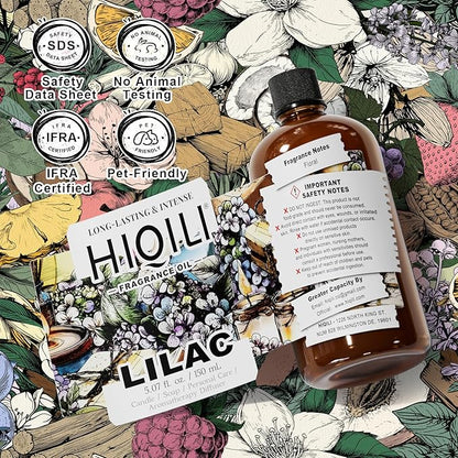 HIQILI Lilac Fragrance Oil for DIY Perfume, Candle & Soap Making, Soft Floral Scents for Essential Oils Diffuser - 5.07 Fl Oz