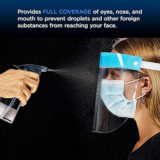 Salon World Safety Face Shields (100-Black & 100 Blue) - Ultra Clear Protective Full Face Shields to Protect Eyes, Nose and Mouth - Anti-Fog PET Plastic, Elastic Headband - Sanitary Droplet Guard