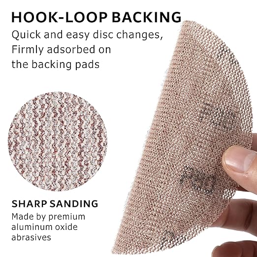 50pcs 5-Inch Mesh Abrasive Sanding Discs Hook & Loop Sandpaper, Each 10pcs of Grit 80 120 180 320 400 Dust Free Anti-Blocking Net Sandpaper Sheets for Auto Body, Wood, Drywall, Metal