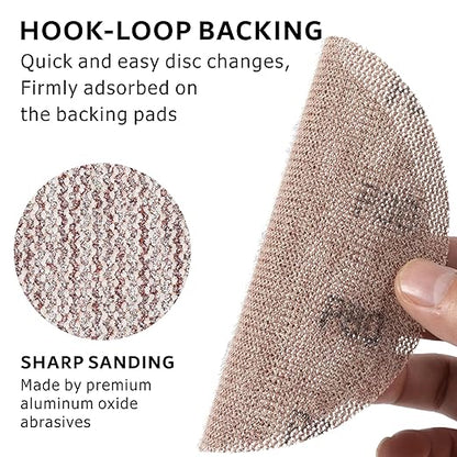 80GRIT 50pcs 5-Inch Mesh Abrasive Sanding Discs Hook & Loop Sandpaper, Dust Free Anti-Blocking Net Sandpaper Sheets for Auto Body, Wood, Drywall, Metal