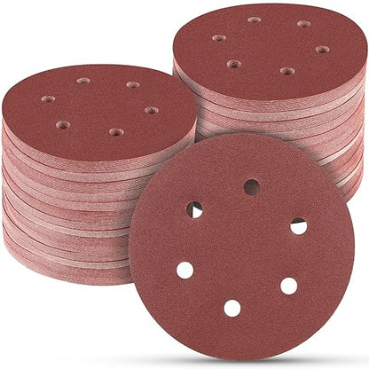 100 PCS 6 Inch Sanding Discs 120 Grit, 6 Hole Hook and Loop Sandpaper, Round Orbital Sand Paper Discs for Sander