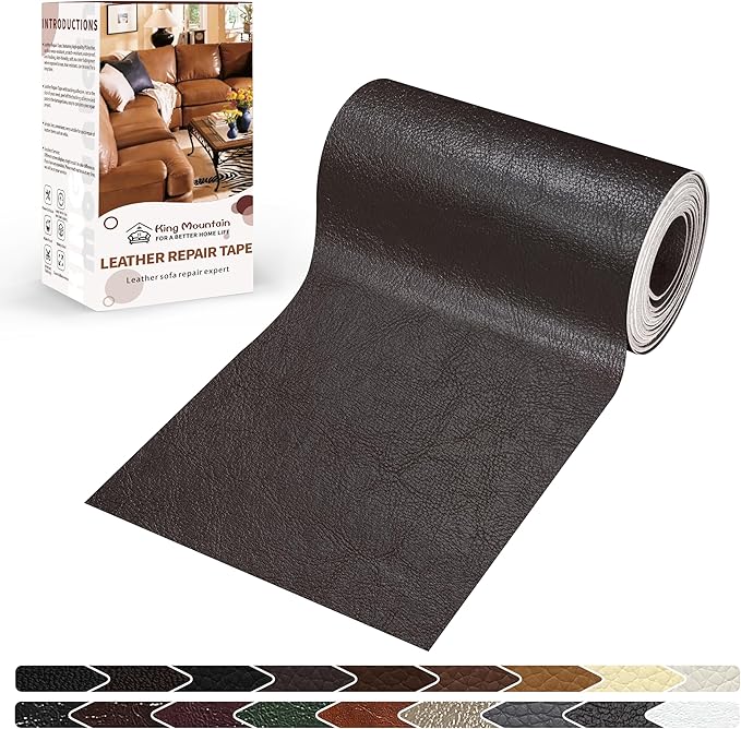 KING MOUNTAIN Leather Repair Patch,4 x 63 Inches self Adhesive Leather Repair Tape for Damaged Leather Furniture, Sofa Seating,Car Seats, Leather Goods（Chocolate Brown）