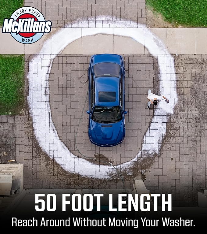 McKillans® Pressure Washer Hose 50 ft - Flexible & Kink-resistant - Steel-Braided & Durable- M22-14mm Stainless Steel Plug - Power Washer Hose - High Pressure 1/4" Inner Diameter - Long 50 ft Reach