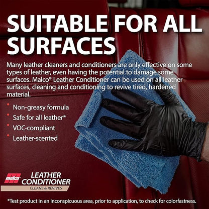 Malco Leather Conditioner for Cars - Cleans and Conditions Automotive Seats & Surfaces/Natural Moisturizers Soften, Restore and Protect Leather Interiors / 32 Oz (109932)