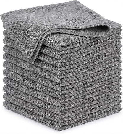 POPCHOSE Microfiber Towels 12 Pack for Cars, Super Absorbent Cleaning Cloths, Lint Free Streak Free Towels for Car Detailing, Household, Kitchen, Glass & Tools, Grey