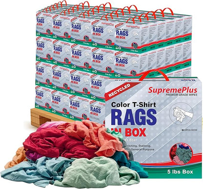 Recycled Color Knit Cleaning Rags (600 lbs. Pallet 120x5 lbs. Compressed Box) – Shop Cloths Bulk for Workshops, Mechanics, Painters, and Home Use, Multipurpose Cotton T-Shirt Rags